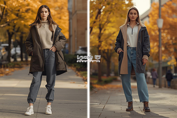 استایل با پلیور نیمزیپ و مانتو ضخیم آزاد یا بارانی