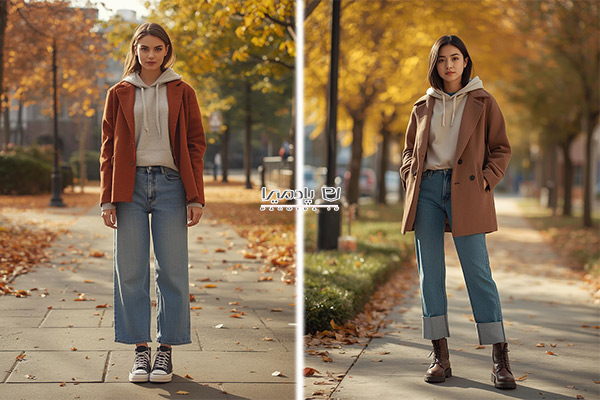 پالتو کوتاه فوتر با هودی و شلوار لی مام استایل