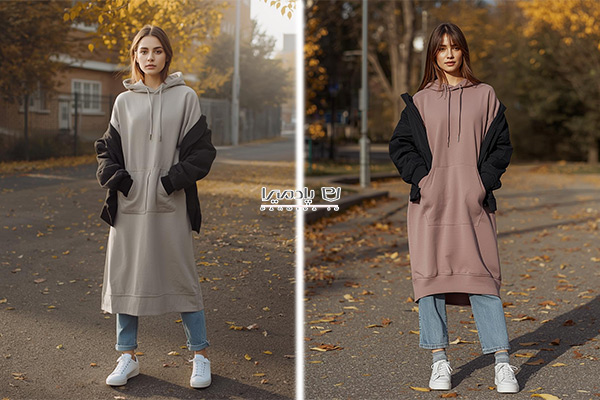 هودی بلند دخترانه زیر مانتو مشکی آزاد