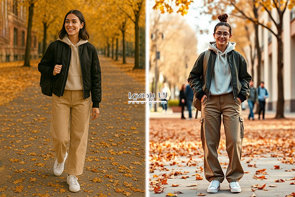 بامبر جکت با هودی و شلوار بگ دخترانه