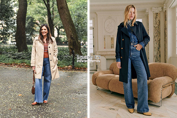 ترنچ کت با شلوار جین راسته زنانه