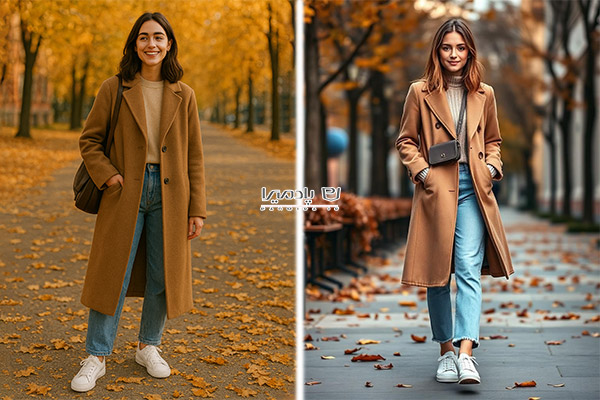 پالتو فوتر بلند با شلوار لی مام استایل زنانه