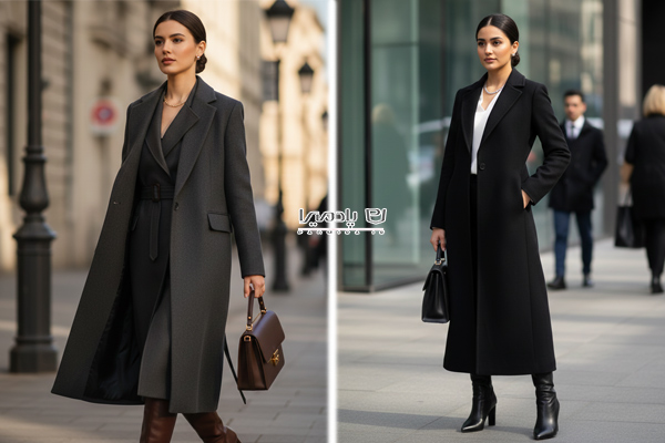 استایل رسمی با مانتو زنانه و کفش پاشنه‌دار