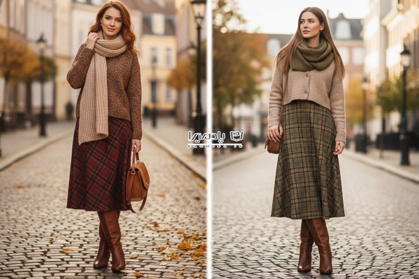 ترکیب دامن چهارخانه میدی با دورس توکرک