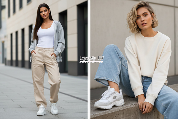 ست کردن شلوار بگ با کفش اسکیچرز زنانه