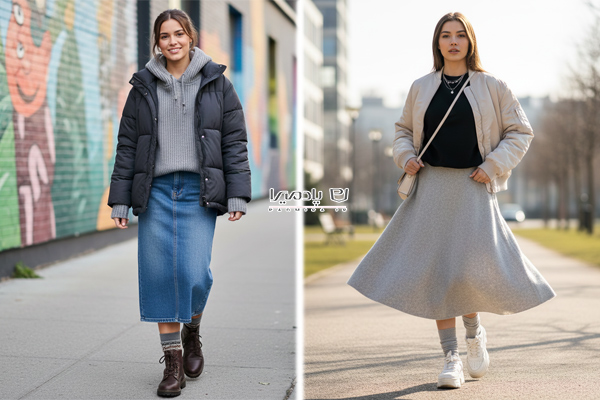 استایل اسپرت و کژوال با دامن زمستانی