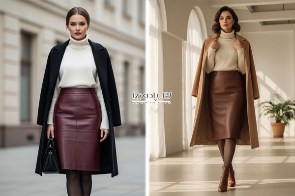 دامن چرمی بورگاندی یا قهوه‌ای