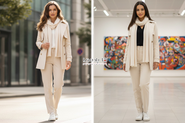 استایل با ترنچ کت کوتاه کرم