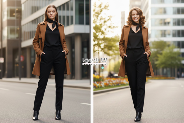 ست کردن ترنچ کت کوتاه قهوه ای