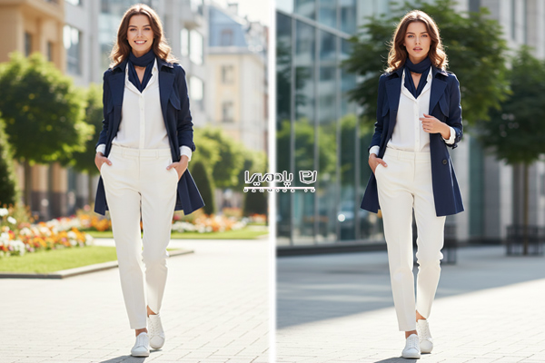 استایل با ترنچ کت کوتاه سورمه ای