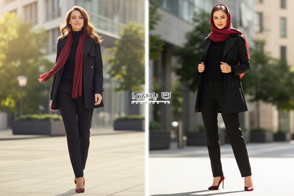 استایل با ترنچ کت کوتاه مشکی