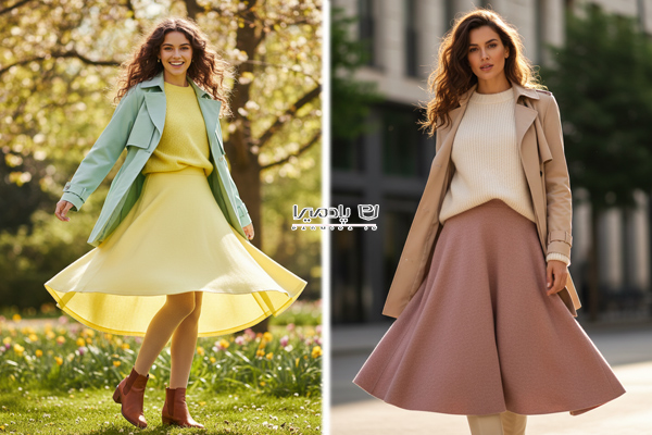 ترنچ کت کوتاه با دامن کلوش کشمیر