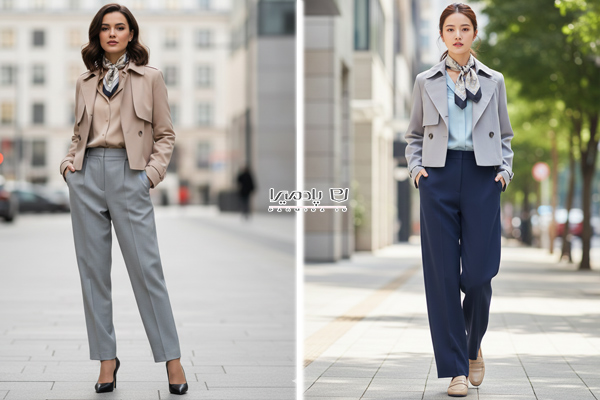 ترنچ کت کوتاه با شلوار پارچه ای برای تیپ رسمی