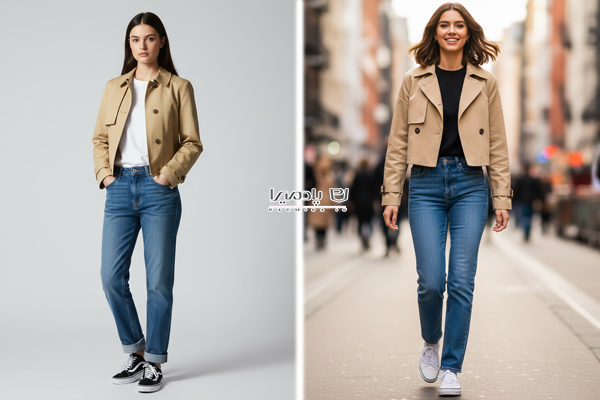 ترنچ کت کوتاه با شلوار راسته