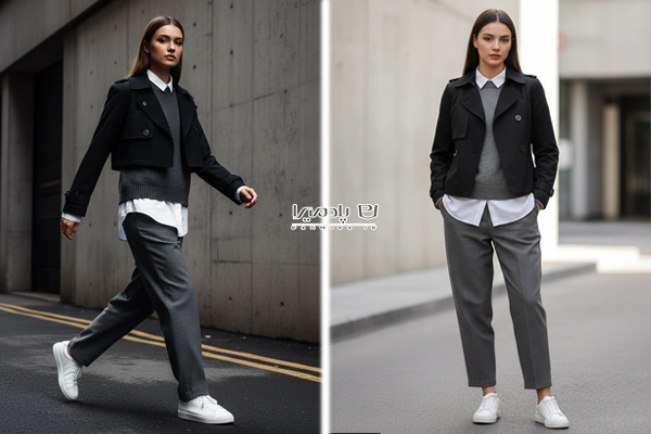 استایل با ترنچ کت کوتاه مشکی