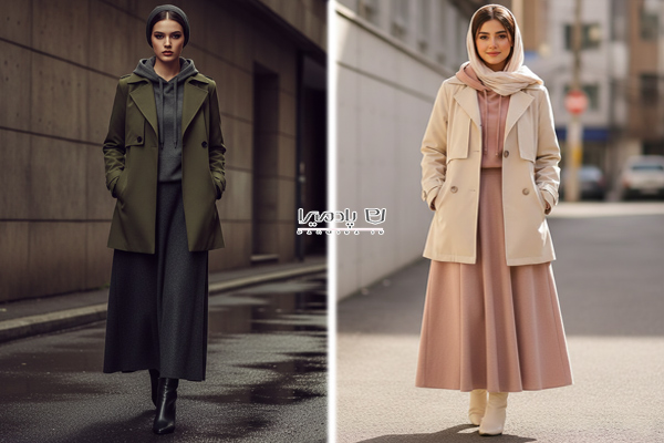 ترنچ کت کوتاه با دامن بافت فوتر 