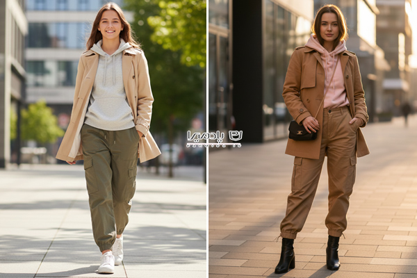 ست کردن بارانی کوتاه با شلوار کارگو