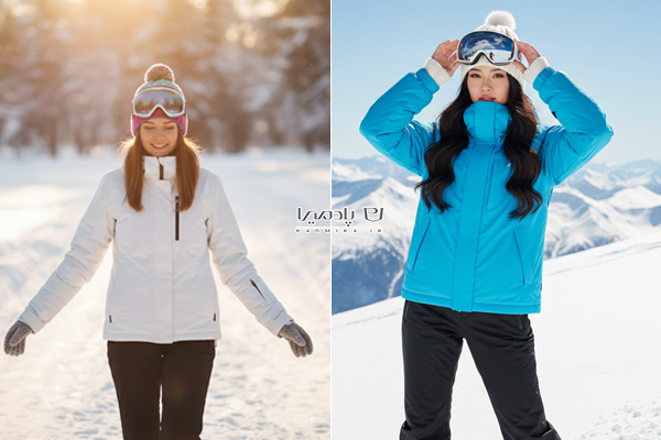 استایل زمستانی برفی با کاپشن اسکی