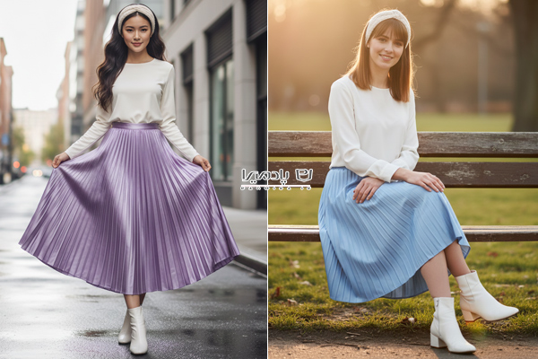 بلوز و دامن پلیسه ساتن