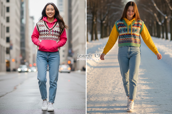 تیپ دخترانه زمستانی با دورس و ژیله بافت