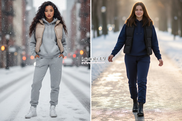 ست زنانه فوتر و پافر کوتاه