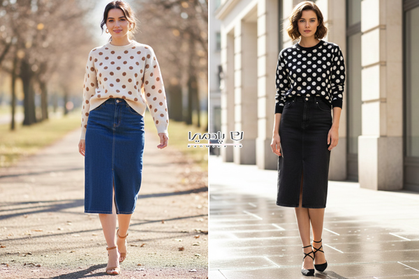 بلوز بافت خالخالی و دامن لی چاکدار