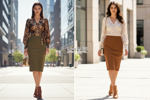 دامن مدادی جیر و شومیز چپوراستی ژاکارد