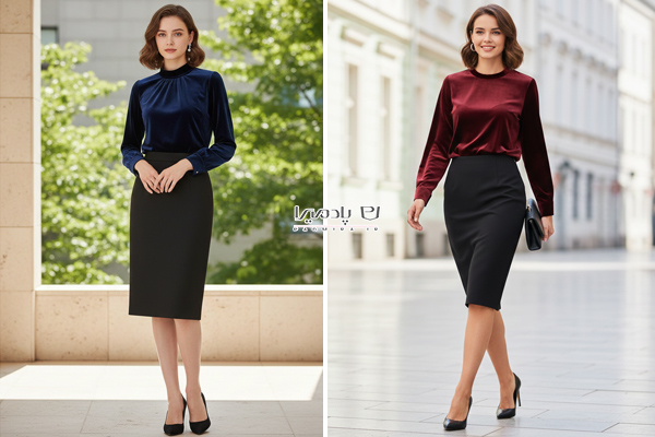 شومیز مخمل و دامن کرپ