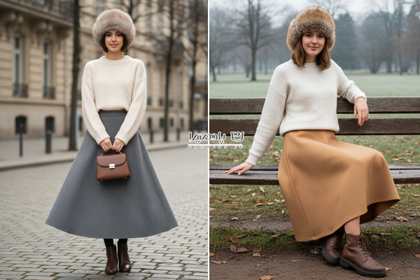 دامن فون فوتر، سویشرت بافت و کلاه روسی