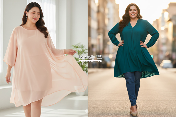 شومیز سبک Tunic با پارچه‌های ریزش دار (Chiffon / Viscose)