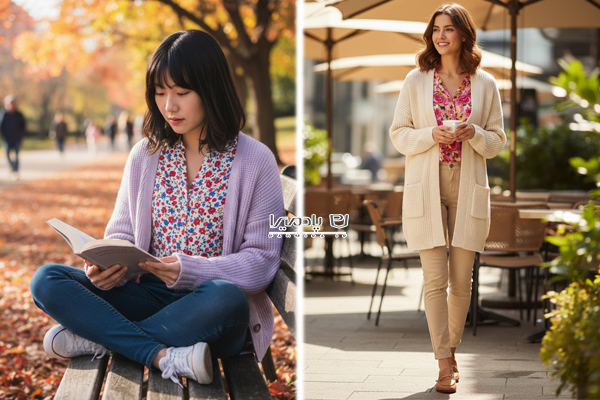 استایل کاردیگان با شومیز گلدار