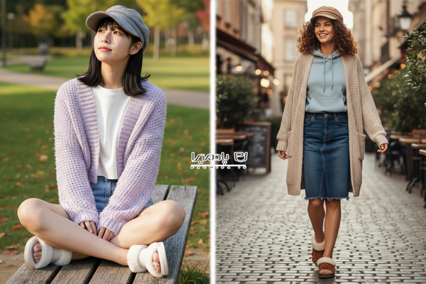 استایل کاردیگان با دامن جین