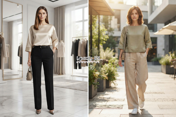 شومیز باکسی با شلوار پارچه‌ای