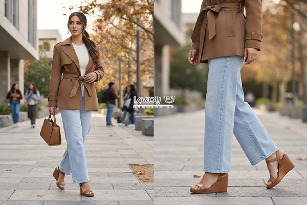 صندل لژدار و ترنچ کت کوتاه